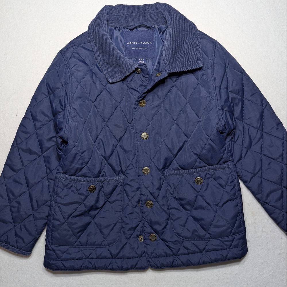 Janie and‎ Jack Navy Quilted Barn Jacket | Corduroy Collar | Size 3-4